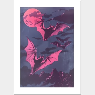 Neon Pink Vampire Bats Print - Vintage Print - Home Decor - Bat Art - Dark Art - Occult Poster - Gothic Home Decor - Witchcraft - Wiccan Art Posters and Art
